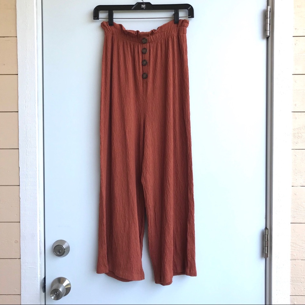 Cropped Gauzy Paperbag Wide Leg Hi Rise Pants - Picture 2 of 11